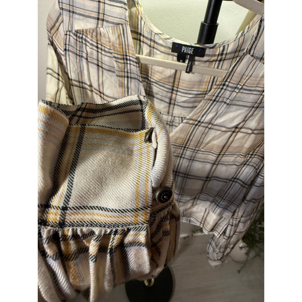 PAIGE tie front annecy MED plaid cute western concert jeans summer top blouse ec - Picture 6 of 8